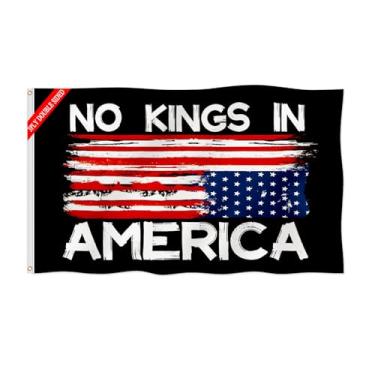 Imagem de Bandeira dupla face No Kings In America 9,5 x 1,5 m, à prova de desbotamento, linda cor de poliéster mais espesso com 2 argolas de latão (3 x 1,5 m, 3 ply)