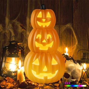 Imagem de Lanpn 1 Pç Lâmpada de Abóbora de Dia das Bruxas Lâmpada LED Decorativa Brilhante, Bateria Sorridente Abóbora Luz Decoração de Festa Interior Halloween (Laranja)