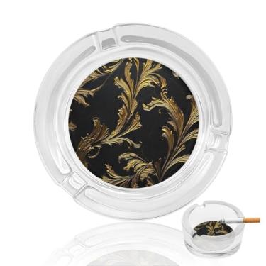 Imagem de Cinzeiro de vidro de cristal preto e dourado, cinzeiro redondo para fumar de vidro resistente, portátil, decorativo, moderno, para uso em casa, escritório, interior, exterior, pátio