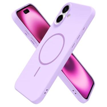 Imagem de oakxco Capa de silicone para iPhone 16 Plus, capa magnética fina e fina compatível com carregamento sem fio Magsafe, capa de gel de borracha macia estética feminina fofa para mulheres e meninas, roxa