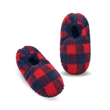 Imagem de Keyela Meias masculinas com parte inferior antiderrapante, meias quentes com prendedores para homens, chinelos felpudos, Mrx Red Navy Lattice, 7-9.5