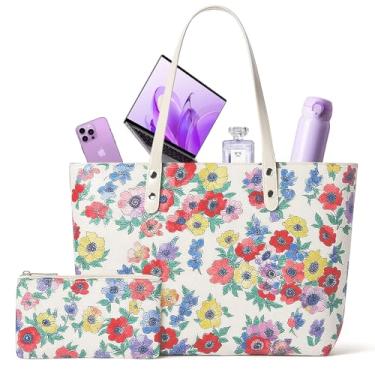 Imagem de Bolsa feminina fashion com estampa de leopardo com bolso com zíper – Bolsa de ombro grande elegante com alças pretas, bolsa de mão de designer, Flor