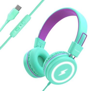 Imagem de Fones de ouvido Bywulanda Kids com luzes LED e microfone, limitador de