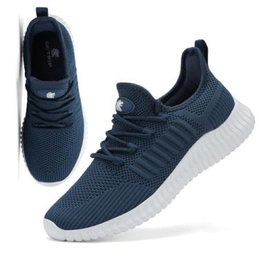 Imagem de SK·TRIP Tênis de caminhada feminino, leve, respirável, tecido voador, cabedal de malha, casual, tênis feminino, para treino, antiderrapante, para academia, Jeans azul, 34