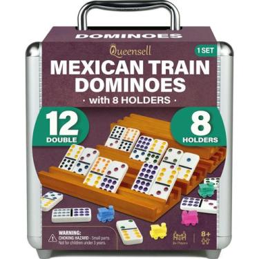 Imagem de Conjunto de dominós Mexican Train Queensell com 8 suportes Double 12