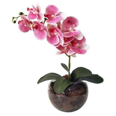 Imagem de Arranjo de Mesa Flor Orquídea Artificial Rosa Vaso Vidro - La Caza Sto