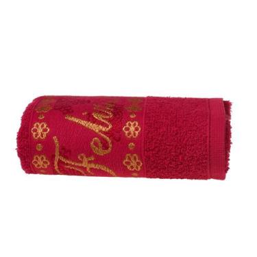 Imagem de Toalha de Banho Feliz Natal Bordada Jacquard 68x135 Bene Casa, Vermelh