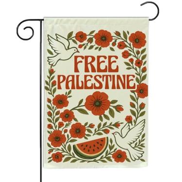 Imagem de VOTANTA (30,5 cm x 45,7 cm) Bandeira de jardim da Palestina grátis I Stand with Palestine Protesto Político Palestino Apoiador Presentes Placa Exterior Quintal Casa Pátio Decorações Bem-vindo Jardim