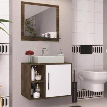 Imagem de Conjunto Gabinete de Banheiro 60cm com Cuba Arte Cas Carvalho/Branco