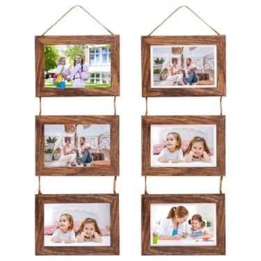 Imagem de ZJRDYYK 2 molduras para pendurar na parede, 10 x 15 cm, colagem com 3 aberturas, molduras rústicas marrons para parede horizontal, moldura composta de madeira 10 x 15 cm