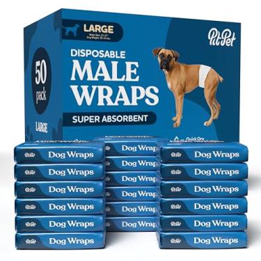 Imagem de Pitpet Fraldas Confortáveis para Cães Masculinos - Pacotes de 50 Envoltórios Descartáveis Superabsorventes para Cães Masculinos - Tecnologia de Gel Flashdry, Fraldas para Cães com Indicador de Umidade