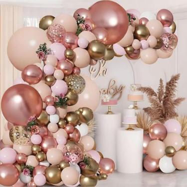 Imagem de Kit de guirlanda de balão Zesliwy Rose Gold Rosa com confete 129 unida