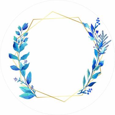 Imagem de Painel de Tecido Sublimado Redondo Flores Azuis Aros Geométricos Doura