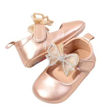 Imagem de HsdsBebe Sapatos femininos Mary Jane sem cadarço antiderrapante sola macia princesa primeiro andador sapatos vestido de casamento, 4223/Ouro, 12-18 Months Toddler