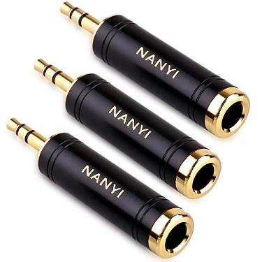 Imagem de 3 peças NANYI 3,5 mm (1/20.3 cm) conector estéreo macho para 6,35 mm (1/4 polegada) adaptadores de fone de ouvido de cobre puro fêmea para fones de ouvido, adaptador de amplificador etc. - Preto