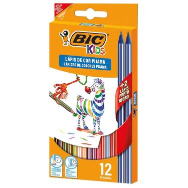 Imagem de Lápis de cor 12 cores Kids Pijama + 2 lápis grafite - Bic