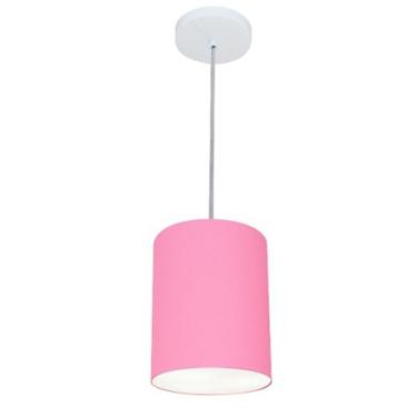 Imagem de Lustre Pendente Cilíndrico Md-4012 Cúpula Em Tecido 18x25cm Rosa Bebê - Bivolt