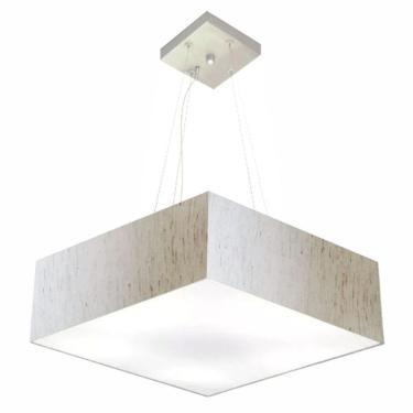 Imagem de Lustre Pendente Quadrado Vivare Md-4032 Cúpula Em Tecido 15/50x50cm - Bivolt Linho Bege 127/220v