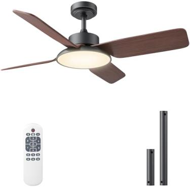 Imagem de VanBoLon Ventiladores de teto com luzes externas de 111 cm, ventilador de teto moderno com controle remoto e luz, ventilador de teto de 111,8 cm, montagem embutida com motor silencioso reversível CC