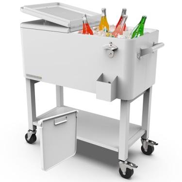 Imagem de Permasteel Refrigerador de festa com divisória, bacia removível, capacidade espaçosa de 80 litros, refrigera 36 horas, bandeja de servir, baú de gelo para uso interno e externo, branco fosco