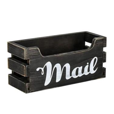 Imagem de XLWLLNJ Organizador de correspondência de madeira, porta-cartas, bandeja de correspondência para mesa, versátil, economizador de espaço, presente de, Preto