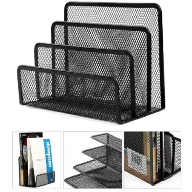 Imagem de ORGANIZADOR MESA ESCRITORIO SUPORTE PORTA TRECO DOCUMENTO ENVELOPE LIVRO PAPEIS CARTA 3 DIVISORIAS METAL ARAMADO MULTIFUNCIONAL