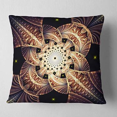 Imagem de Designart simétrico amarelo marrom fractal flor sala de estar, sofá, enchimento de almofada + capa de almofada impressa em ambos os lados 66 x 66 cm