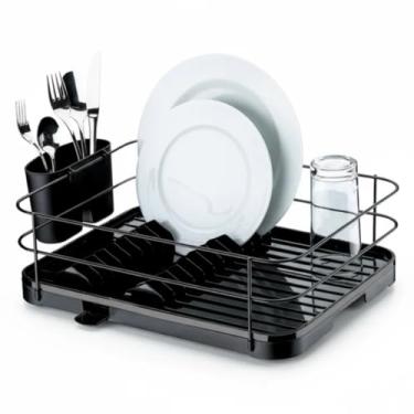 Imagem de Escorredor De Louças Talheres 12 Pratos Bandeja Escoamento Preto Aço Onix