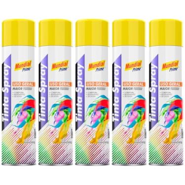 Imagem de Kit 5 Tinta Aerossol Spray Amarelo Bandeira Uso Geral 400ml/240g Mundial Prime