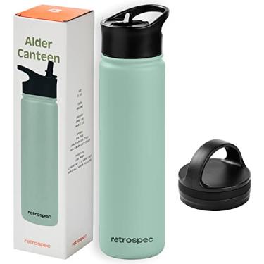 Imagem de Retrospec Garrafa de água isolada Alder com tampa de canudo e tampa com alça – térmica de aço inoxidável com parede dupla isolada a vácuo – sem BPA – Cantina à prova de vazamento – Pistache, 650 ml