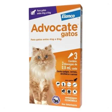 Imagem de Antipulgas e Vermífugo Advocate 0,8ml 4kg a 8kg Com 3 Bisnagas - Elanc