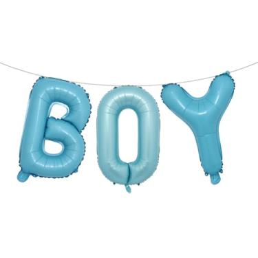 Imagem de Letras de balão de 40,6 cm para meninos ou meninas | Balões reveladores de gênero, decorações de revelação de gênero | Decorações de chá de bebê (menino azul claro)