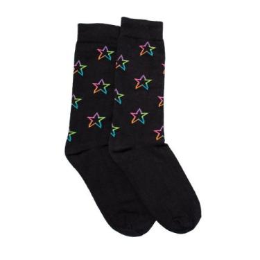 Imagem de Meia Feminina Selene Street Cano Longo Estrelas Preto, Preto, 5