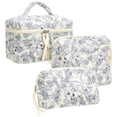 Imagem de Conjunto de bolsa de maquiagem PAZIMIIK Vintage com zíper acolchoado p