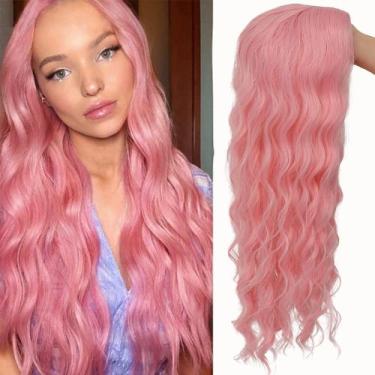 Imagem de Peruca Kaneles rosa encaracolada longa ondulada sintética para mulhere