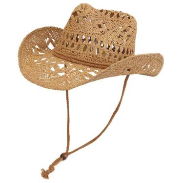 Imagem de Chapéu de cowboy de palha Melesh para mulheres e homens cáqui