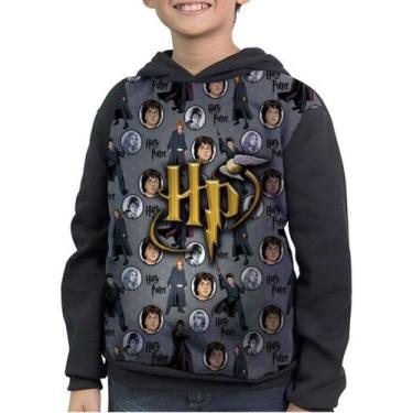 Imagem de Casaco Moletom Infantil Harry Potter Iniciais Logo Hp - smoke, Preto, 