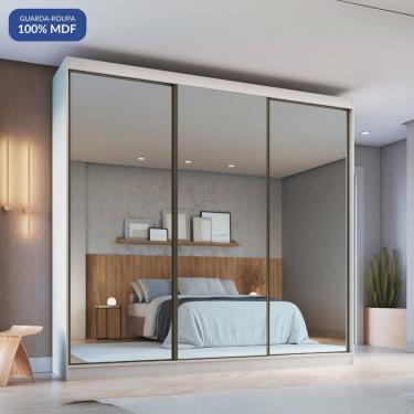 Imagem de Guarda-roupa 3 Portas de Correr de Espelho 4 Gavetas 100% Mdf Imperial New Branco Line