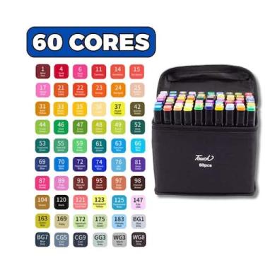Imagem de Kit Estojo De 60 Canetas Marcadoras Coloridas Ponta Dupla - Touch
