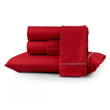 Imagem de Jogo de Lençol Queen 3 Peças 400 Fios Micropercal com Elástico Perimetral e Toque Aveludado (VERMELHO,KING)