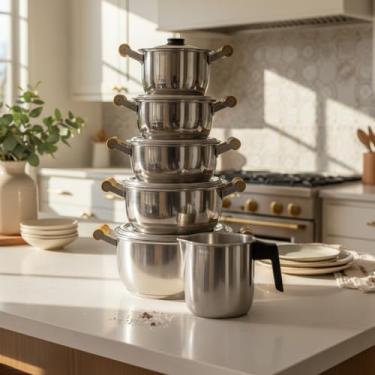 Imagem de JOGO PANELA POP ALUMINIO POLIDO TAM 16 A 24 + CANECO TAM 12