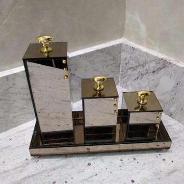Imagem de kit organizador com bandeja para banheiro (Bronze com dourado)