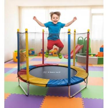 Imagem de Cama Elástica Pula Pula Infantil Trampolim 1,4m Lona de Salto Preta Proteção de Molas Colorida Para Área Interna e Externa Henri Trampolim