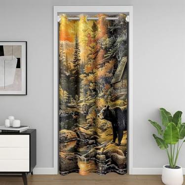 Imagem de Feelyou Cortina de porta de armário de urso para viver 86 x 203 cm, 1 painel, animal selvagem, 30%-50%, cortina blackout rústica para cabana rústica, porta rústica, portas de casa de fazenda com
