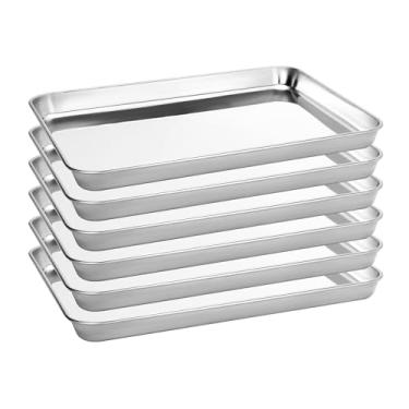 Imagem de BIEAMA Pacote com 6 formas de assadeira de aço inoxidável, 31,8 cm C × 24,4 cm L × 2,5 cm A. Folhas de biscoito para torradeira, resistente à ferrugem, pode ser lavada na lava-louças