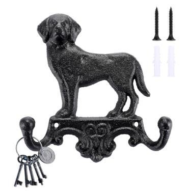 Imagem de OwnMy Gancho decorativo de ferro fundido, gancho de cachorro fofo, suporte de coleira vintage para cães, porta-chaves para paredes, ganchos de parede dupla para uso interno e externo para pendurar