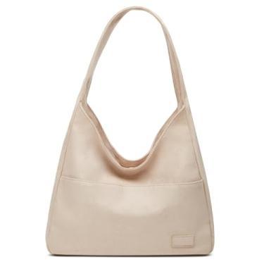 Imagem de Bolsa feminina elegante de couro vegano elegante casual moderna grande bolsa de ombro macia, C - bege, Large