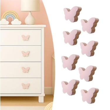 Imagem de 8 Puxadores Borboleta Rosa Infantil Porta Gaveta Cômoda Móveis