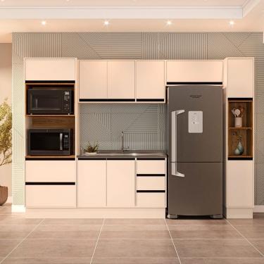 Imagem de Cozinha 5 Peças Balcão 3 Gavetas 2 Portas Aéreo Paneleiro Torre Quente Sem Tampo Koya Branco-creme