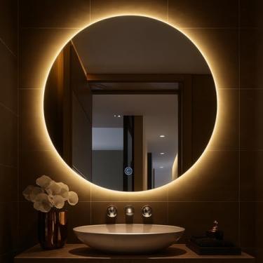 Imagem de Espelho Redondo de Vidro Lapidado Para Banheiro Sala Quarto Espelho Redondo com LED 30cm a 60cm - Espelho de Vidro Lapidado para Banheiro, Sala e Penteadeira, Luz Quente e Fria(50x50cm,SEM LED)